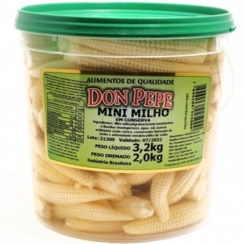 MINI MILHO EM CONSERVA DON PEPE BD 3,2KG LIQUIDO / 2KG DRENADO