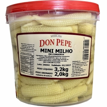 MINI MILHO EM CONSERVA DON PEPE BD 3,2KG LIQUIDO / 2KG DRENADO